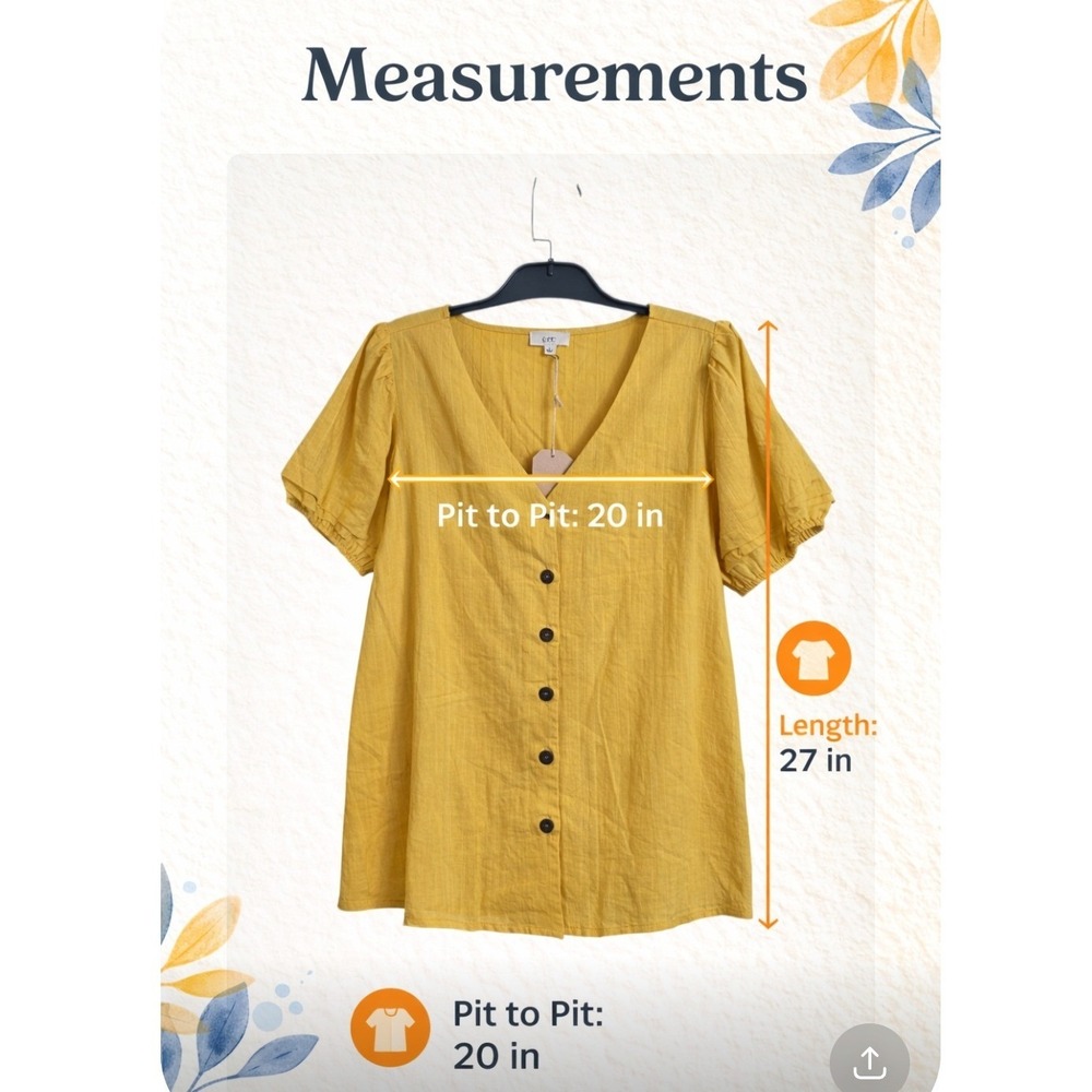 Ott Womens Mustard Yellow Button Front Puff Sleeve Blouse Large NEW - Picture 4 of 13